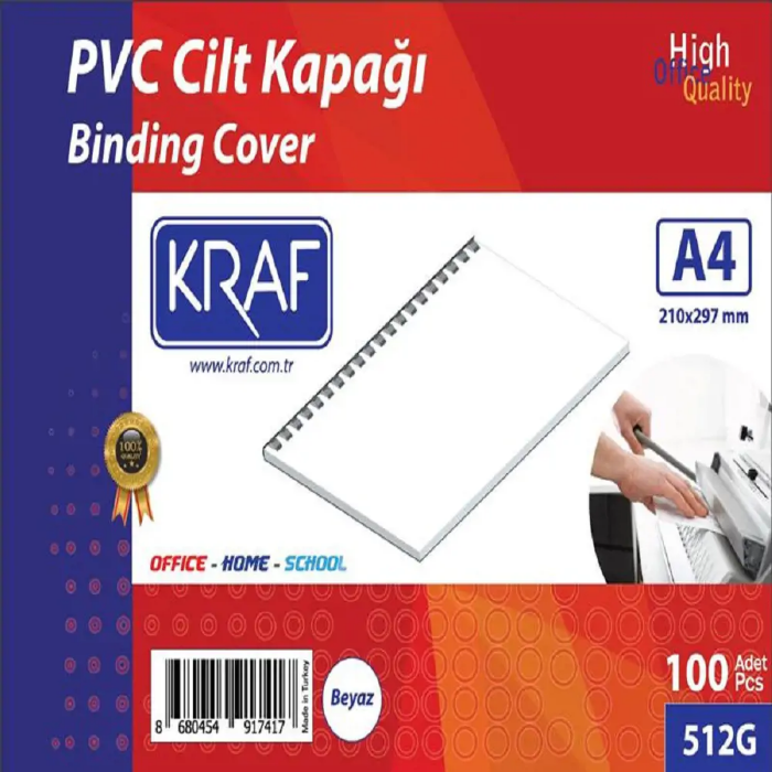 Kraf 512G Cilt Kapağı PVC 160 Micron A4 100 Adet - Beyaz resmi