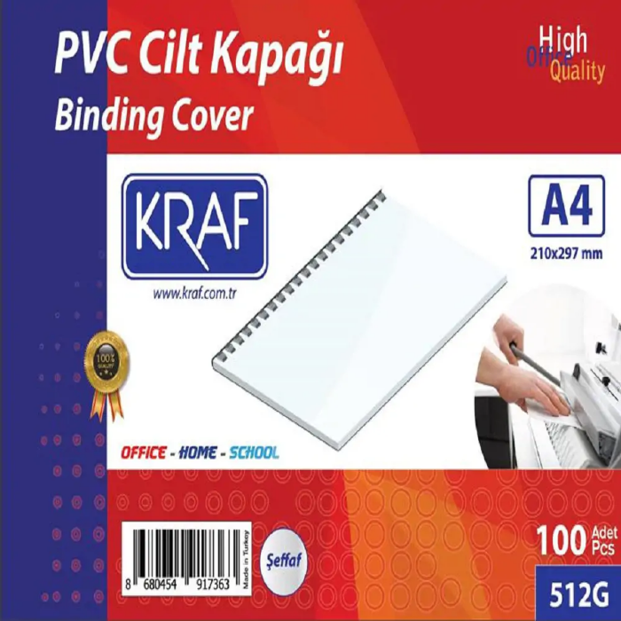 Kraf 512G Cilt Kapağı PVC 160 Micron A4 100 Adet - Şeffaf resmi